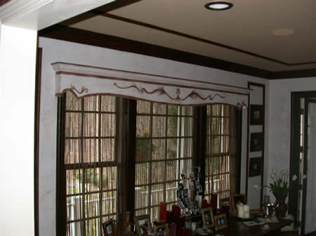 custom valance, panel mouldings, wall finish and crown mouldings by HD&Co.