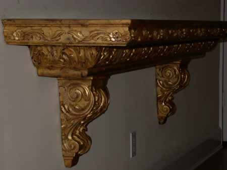 Gold leafed shelf made with Raymond Enkebol mouldngs. Huntington, NY